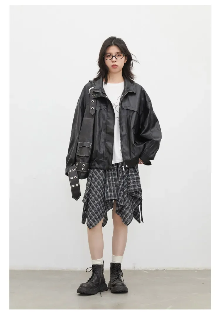 CHIC VEN Women Faux Leather Jackets Vintage Casual Solid Loose Stand Up Collar Coats Girl PU Clothes Spring Autumn New 2026