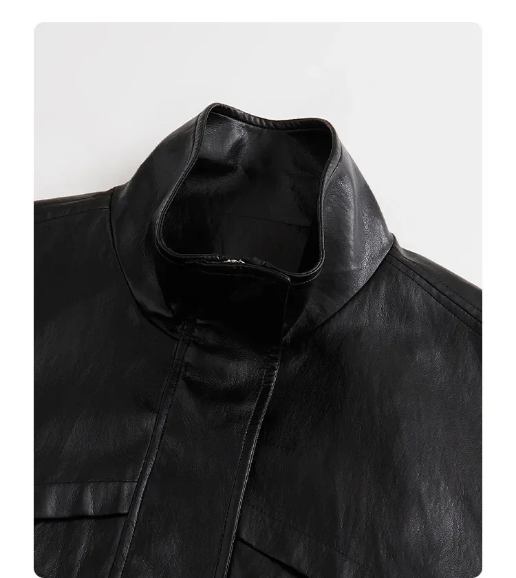 CHIC VEN Women Faux Leather Jackets Vintage Casual Solid Loose Stand Up Collar Coats Girl PU Clothes Spring Autumn New 2026