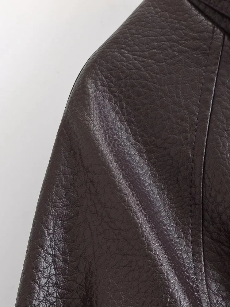 AACHOAE Women Faux Leather Jacket Belted Waist Oversized PU Leather Coat Long Sleeve Loose Chic Autumn Winter Fashion Outerwear
