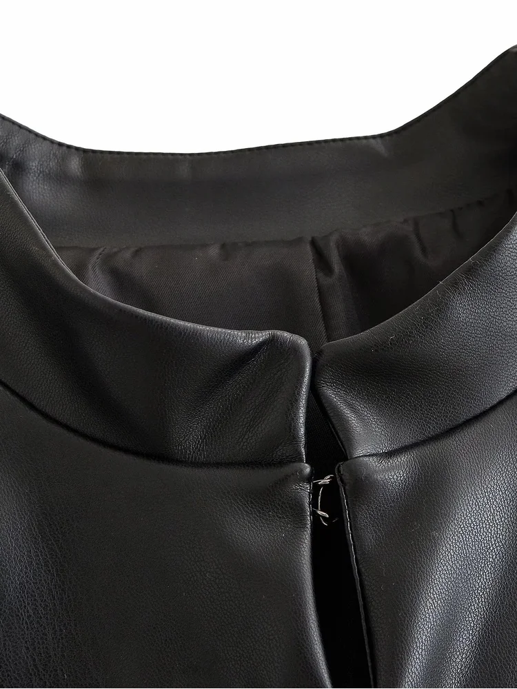 AACHOAE Women Faux Leather Jacket PU Military Button Stand Collar Zip Up Slim Short Coat Streetwear Autumn Winter Outerwear