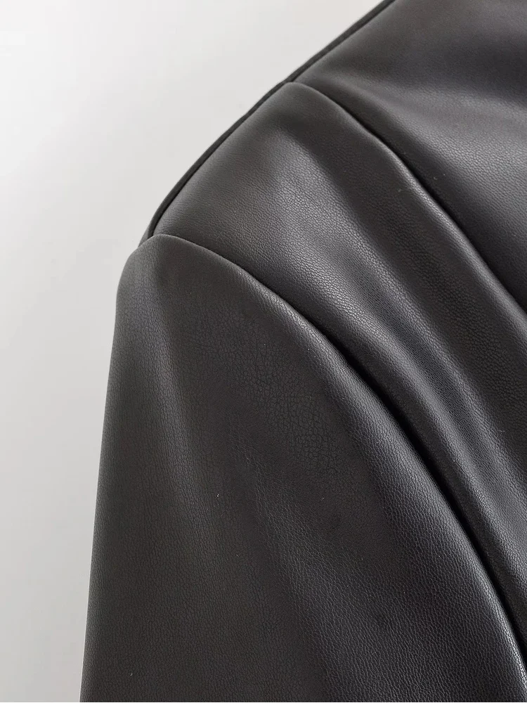 AACHOAE Women Faux Leather Jacket PU Military Button Stand Collar Zip Up Slim Short Coat Streetwear Autumn Winter Outerwear