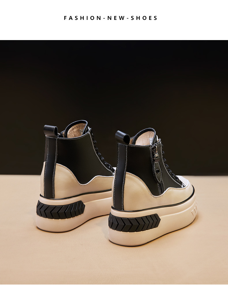 High Top Women Shoes Genuine leather 8cm Platform Boots Wedge Hidden Heel Zip Spring Autumn Warm Fur Winter Shoes Sneakers