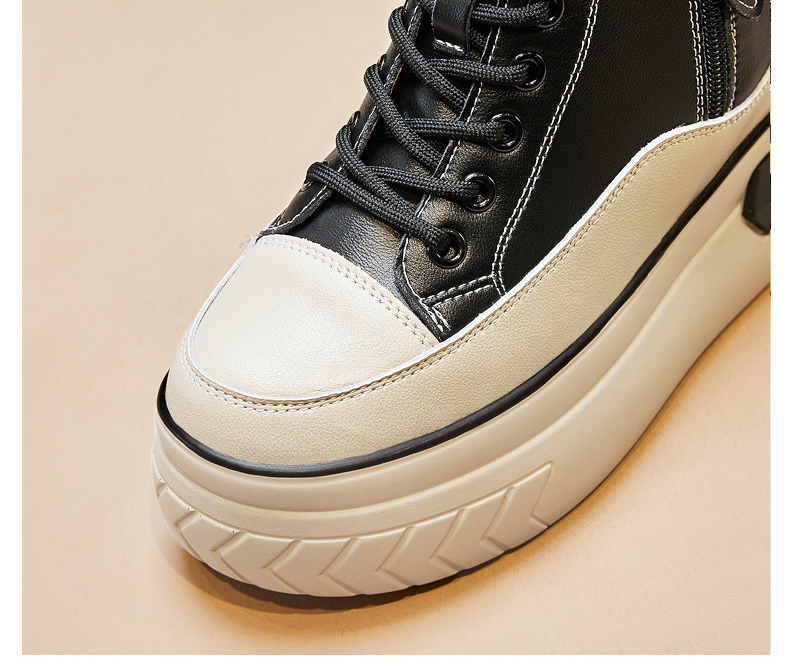 High Top Women Shoes Genuine leather 8cm Platform Boots Wedge Hidden Heel Zip Spring Autumn Warm Fur Winter Shoes Sneakers