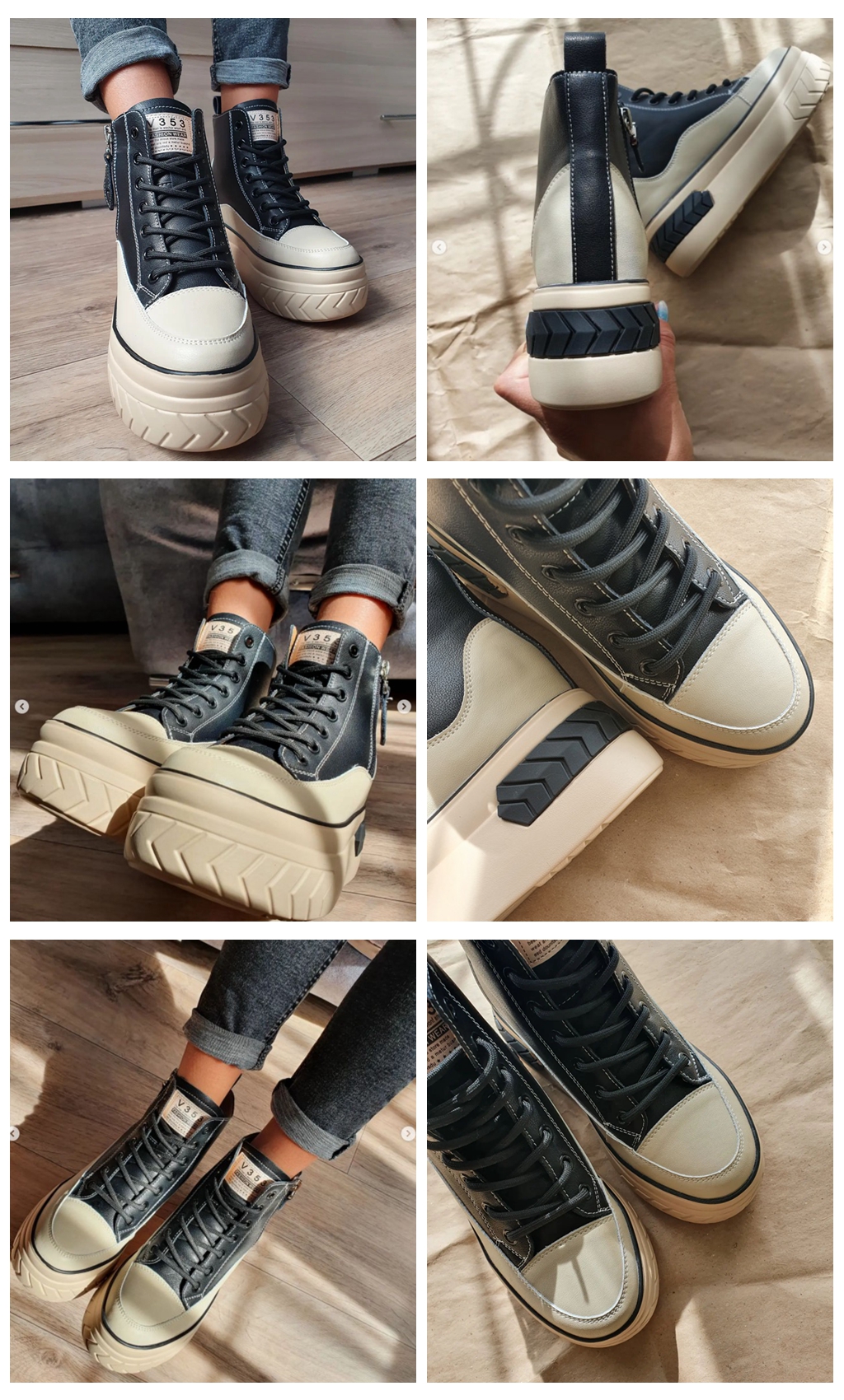 High Top Women Shoes Genuine leather 8cm Platform Boots Wedge Hidden Heel Zip Spring Autumn Warm Fur Winter Shoes Sneakers