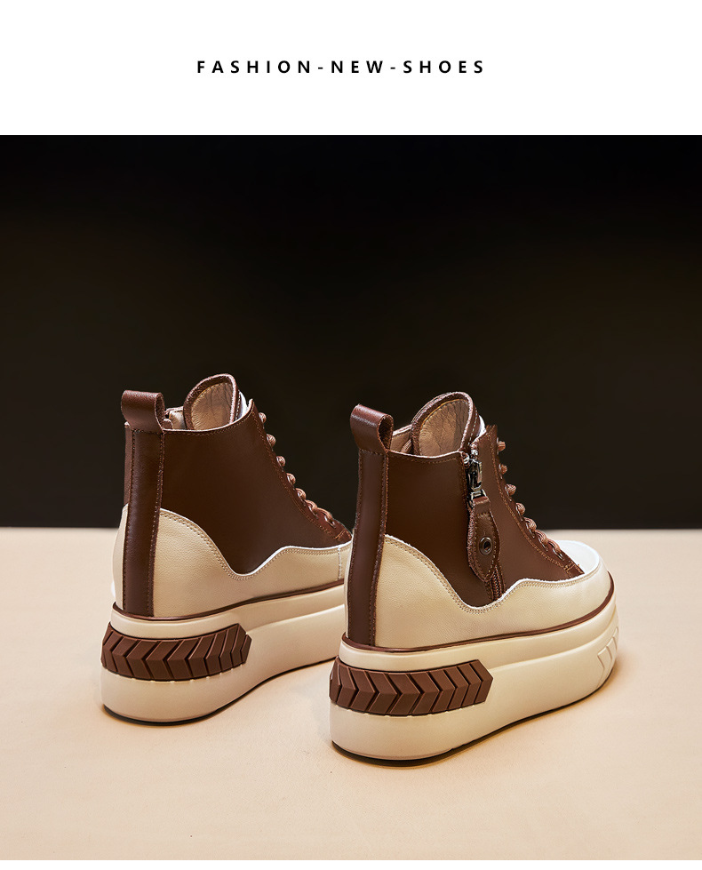 High Top Women Shoes Genuine leather 8cm Platform Boots Wedge Hidden Heel Zip Spring Autumn Warm Fur Winter Shoes Sneakers