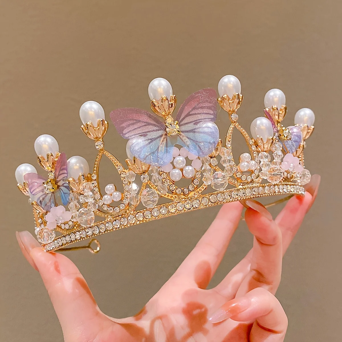 Crystal Pearl Tiaras And Crowns For Women Party Rhinestone Butterfly Headband Bridal Wedding Hair Accessories Jewelry Crown Gift