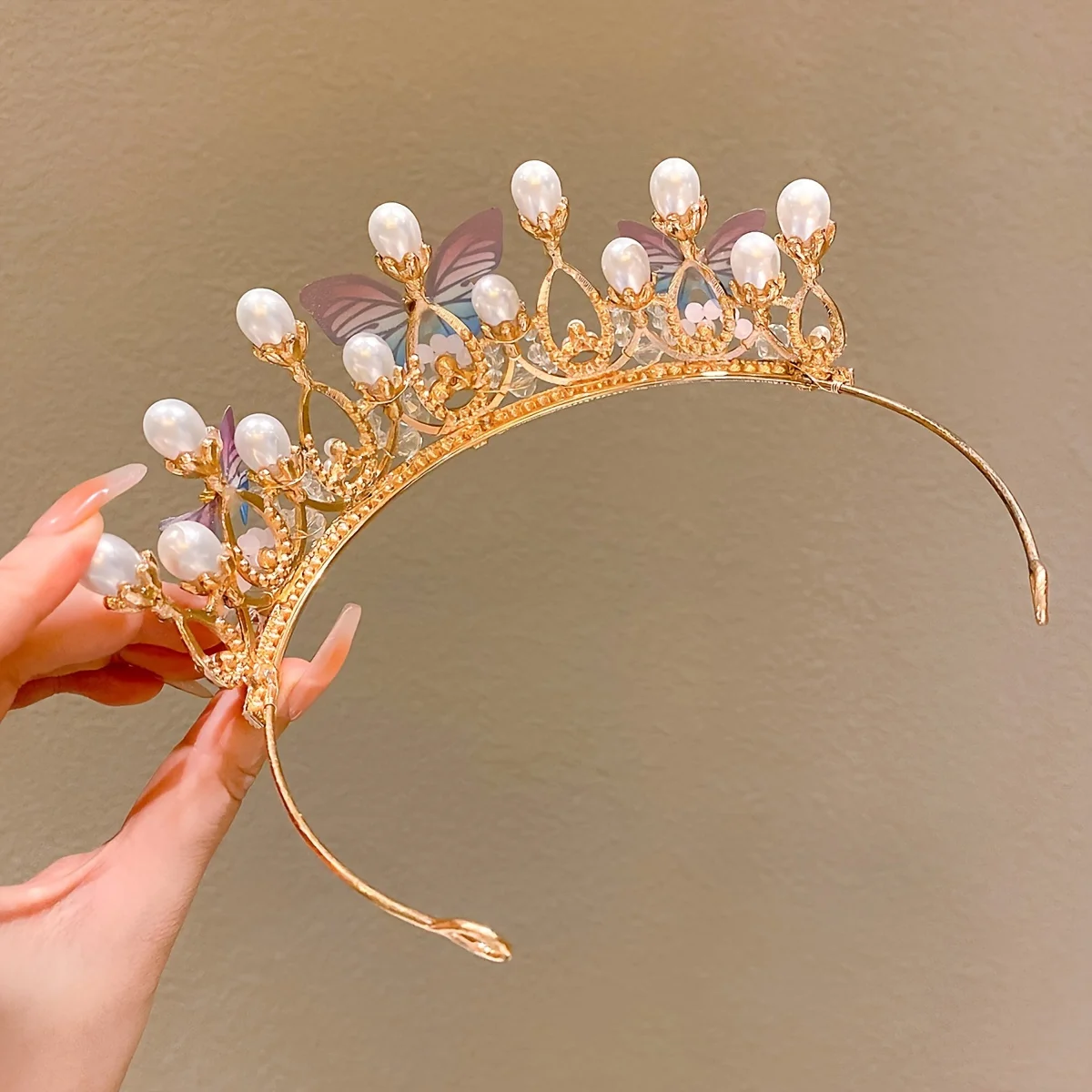 Crystal Pearl Tiaras And Crowns For Women Party Rhinestone Butterfly Headband Bridal Wedding Hair Accessories Jewelry Crown Gift