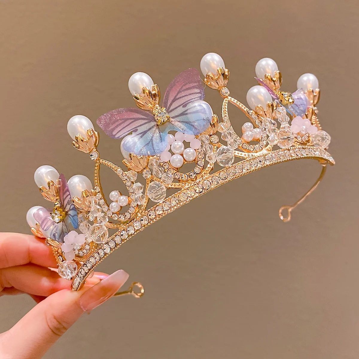 Crystal Pearl Tiaras And Crowns For Women Party Rhinestone Butterfly Headband Bridal Wedding Hair Accessories Jewelry Crown Gift