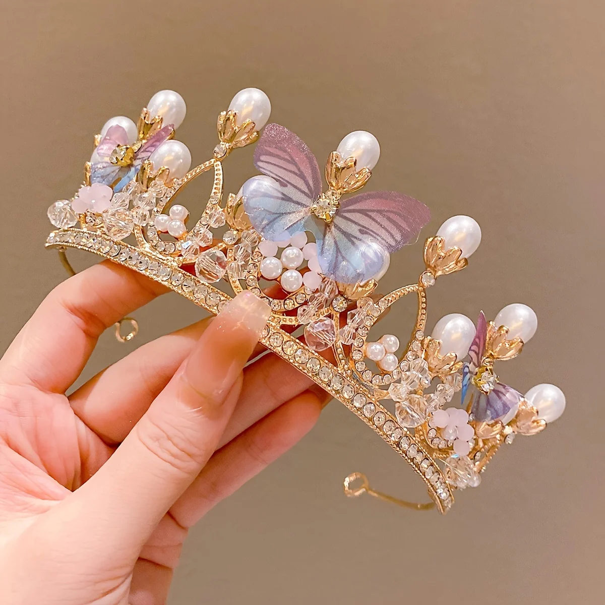 Crystal Pearl Tiaras And Crowns For Women Party Rhinestone Butterfly Headband Bridal Wedding Hair Accessories Jewelry Crown Gift