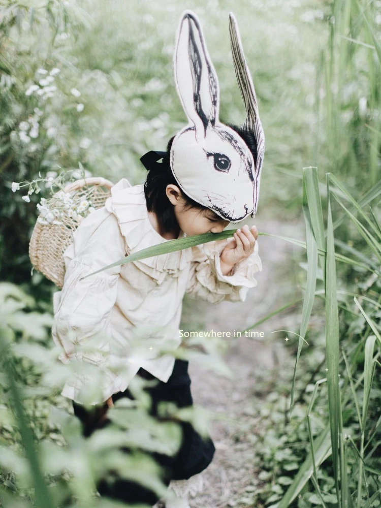 Mori Retro Kids Adult Rabbit Hairband Eye Mask Masquerade Ball Rabbit Mask Kids Holiday Mouse Fox Dress Up Tiara Hat Headband