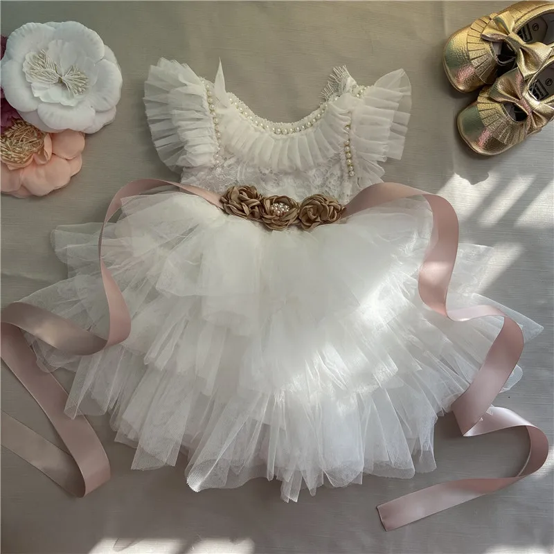 Elegant Little Girls Lolita Dress for Christmas Toddler Boho Chic Birthday Party Costume+ Blet 2pcs Outfit Set Wedding Clothing
