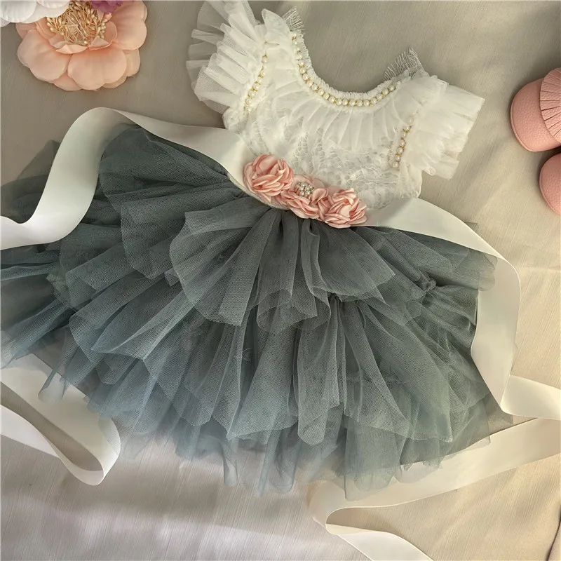 Elegant Little Girls Lolita Dress for Christmas Toddler Boho Chic Birthday Party Costume+ Blet 2pcs Outfit Set Wedding Clothing