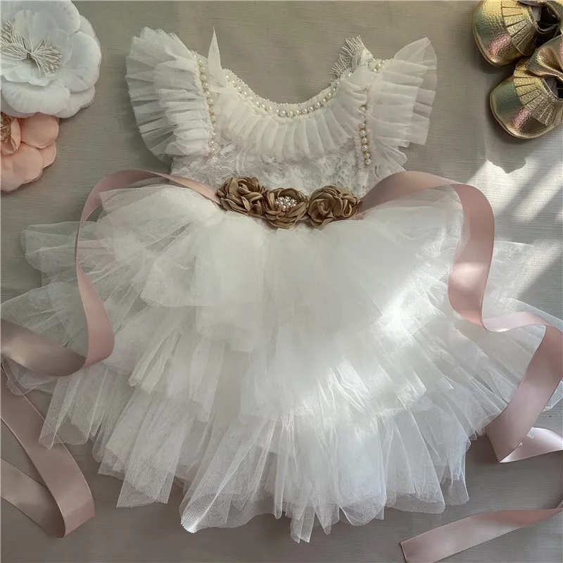 Elegant Little Girls Lolita Dress for Christmas Toddler Boho Chic Birthday Party Costume+ Blet 2pcs Outfit Set Wedding Clothing