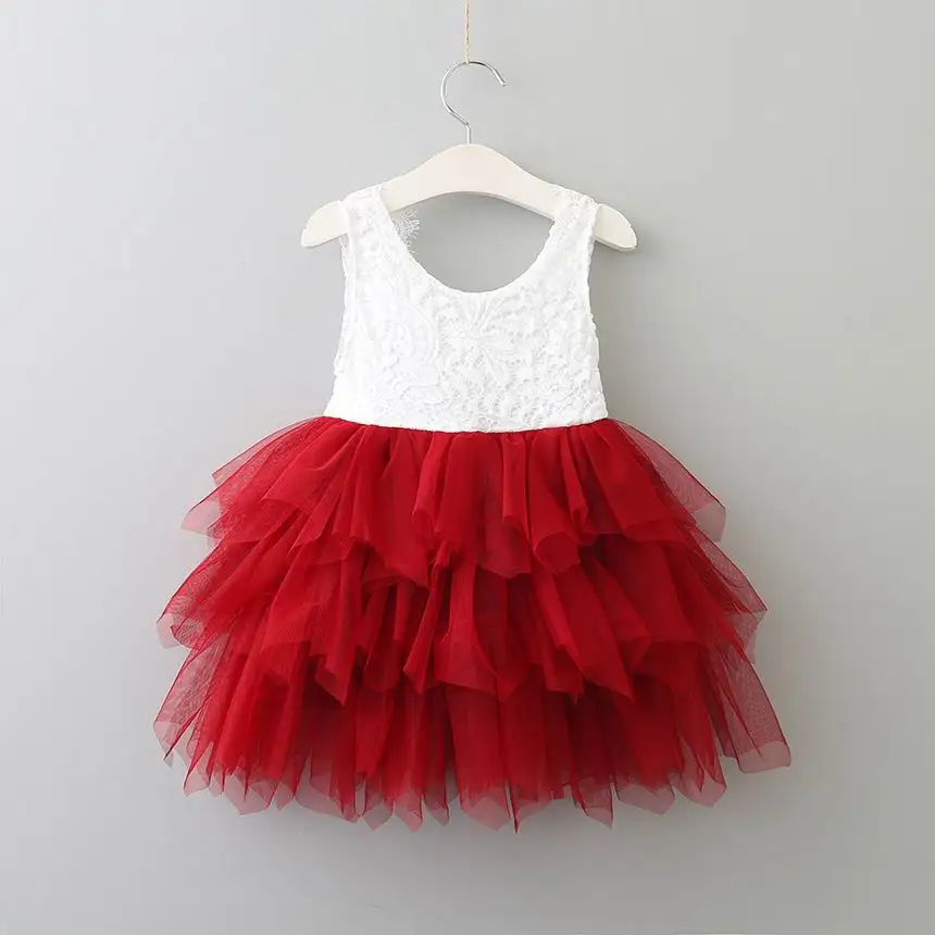 Summer Lace Girls Dress Gauze Kids Princess Dresses for Girl Vest Dress Party Dress Baby Clothes E16900