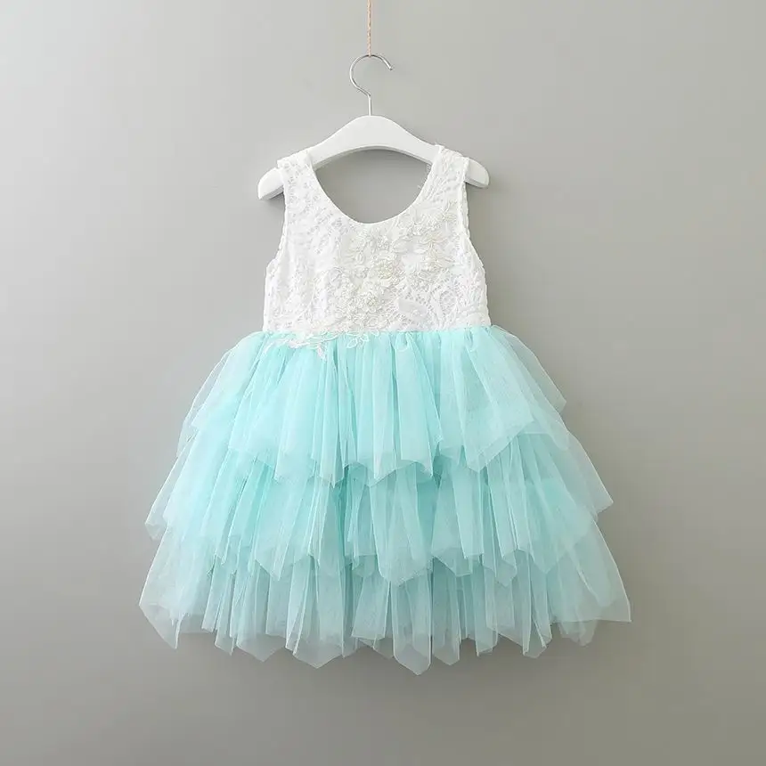 Summer Lace Girls Dress Gauze Kids Princess Dresses for Girl Vest Dress Party Dress Baby Clothes E16900