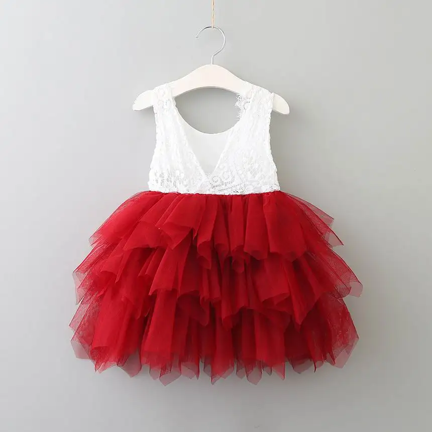 Summer Lace Girls Dress Gauze Kids Princess Dresses for Girl Vest Dress Party Dress Baby Clothes E16900