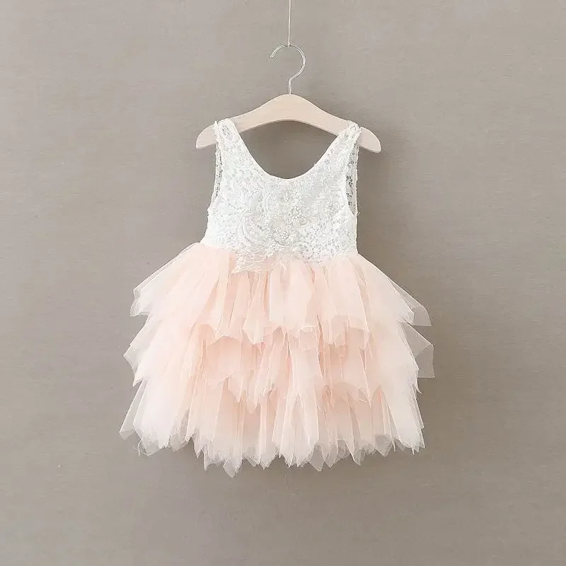 Summer Lace Girls Dress Gauze Kids Princess Dresses for Girl Vest Dress Party Dress Baby Clothes E16900