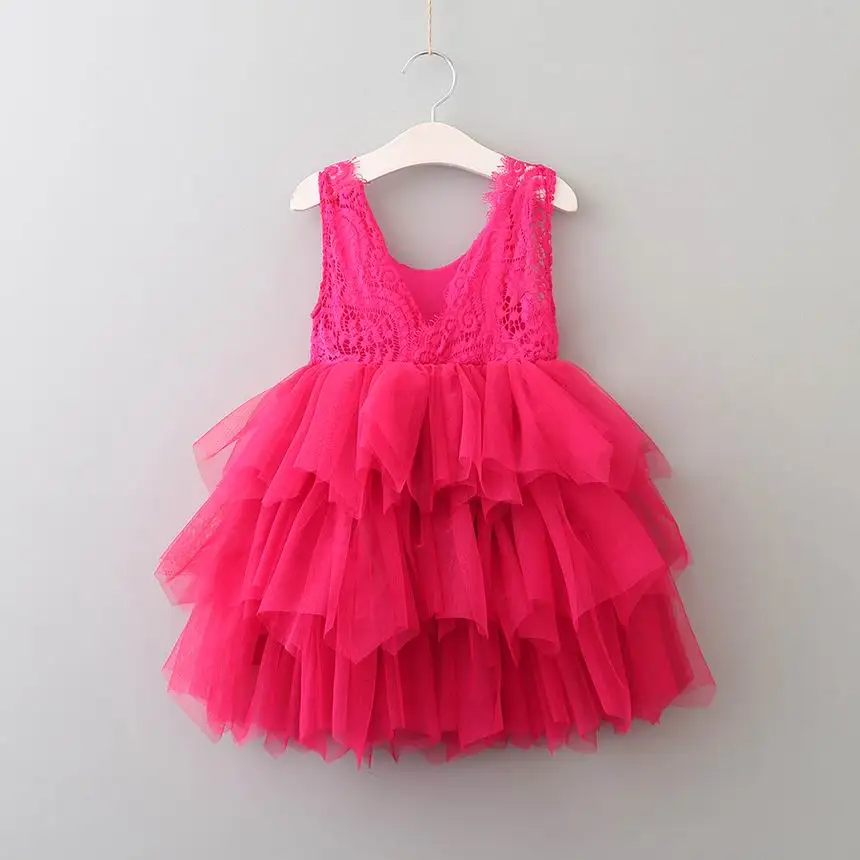 Summer Lace Girls Dress Gauze Kids Princess Dresses for Girl Vest Dress Party Dress Baby Clothes E16900