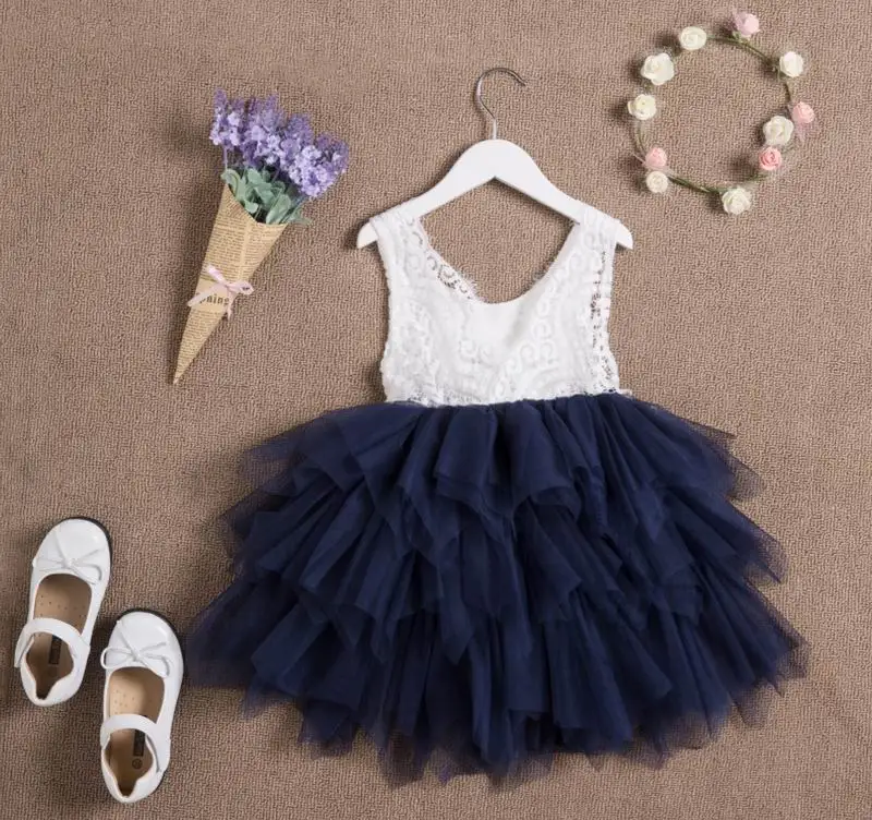 Summer Lace Girls Dress Gauze Kids Princess Dresses for Girl Vest Dress Party Dress Baby Clothes E16900