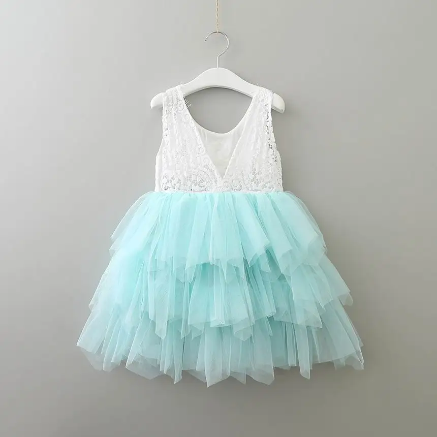 Summer Lace Girls Dress Gauze Kids Princess Dresses for Girl Vest Dress Party Dress Baby Clothes E16900