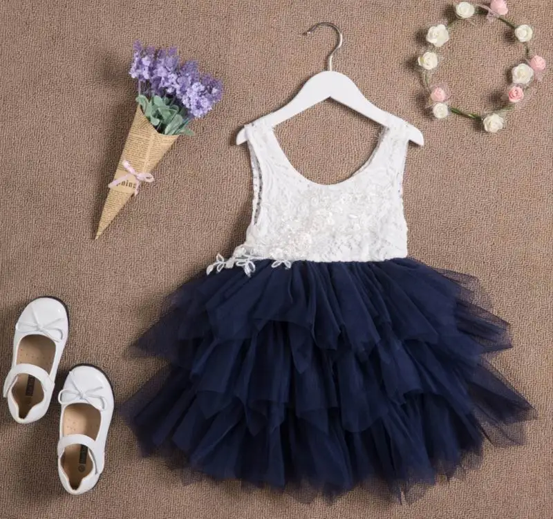 Summer Lace Girls Dress Gauze Kids Princess Dresses for Girl Vest Dress Party Dress Baby Clothes E16900