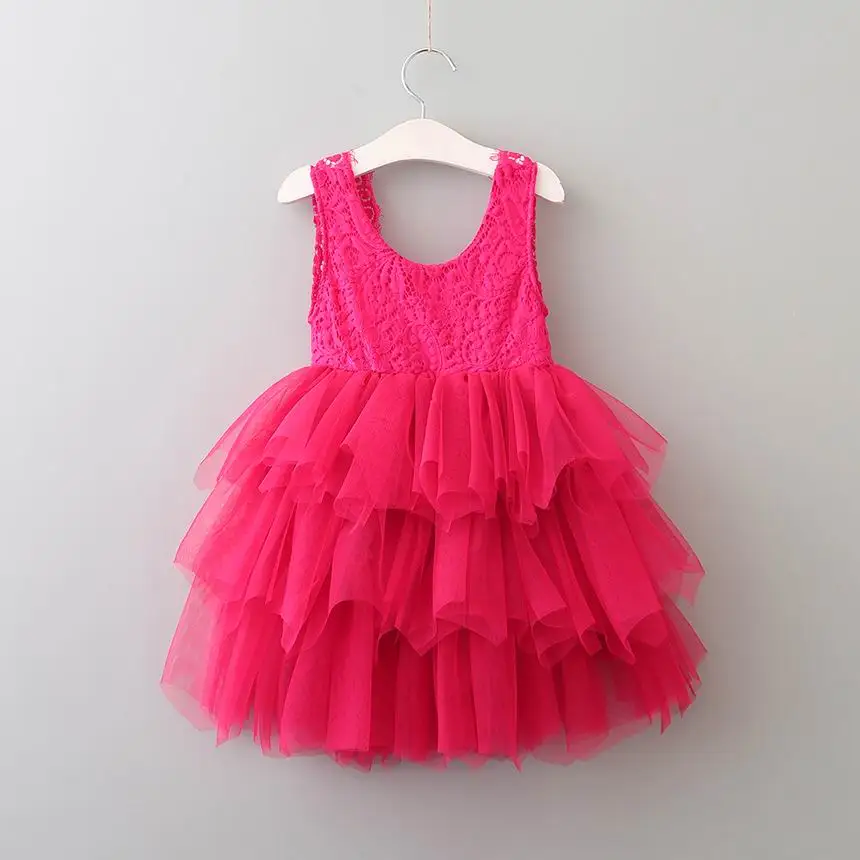 Summer Lace Girls Dress Gauze Kids Princess Dresses for Girl Vest Dress Party Dress Baby Clothes E16900