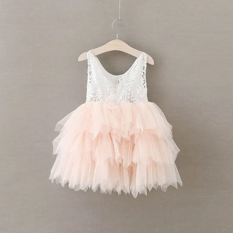 Summer Lace Girls Dress Gauze Kids Princess Dresses for Girl Vest Dress Party Dress Baby Clothes E16900