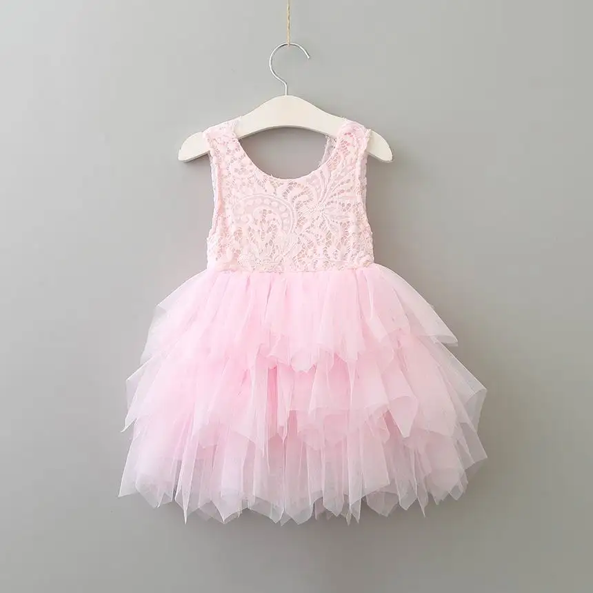 Summer Lace Girls Dress Gauze Kids Princess Dresses for Girl Vest Dress Party Dress Baby Clothes E16900