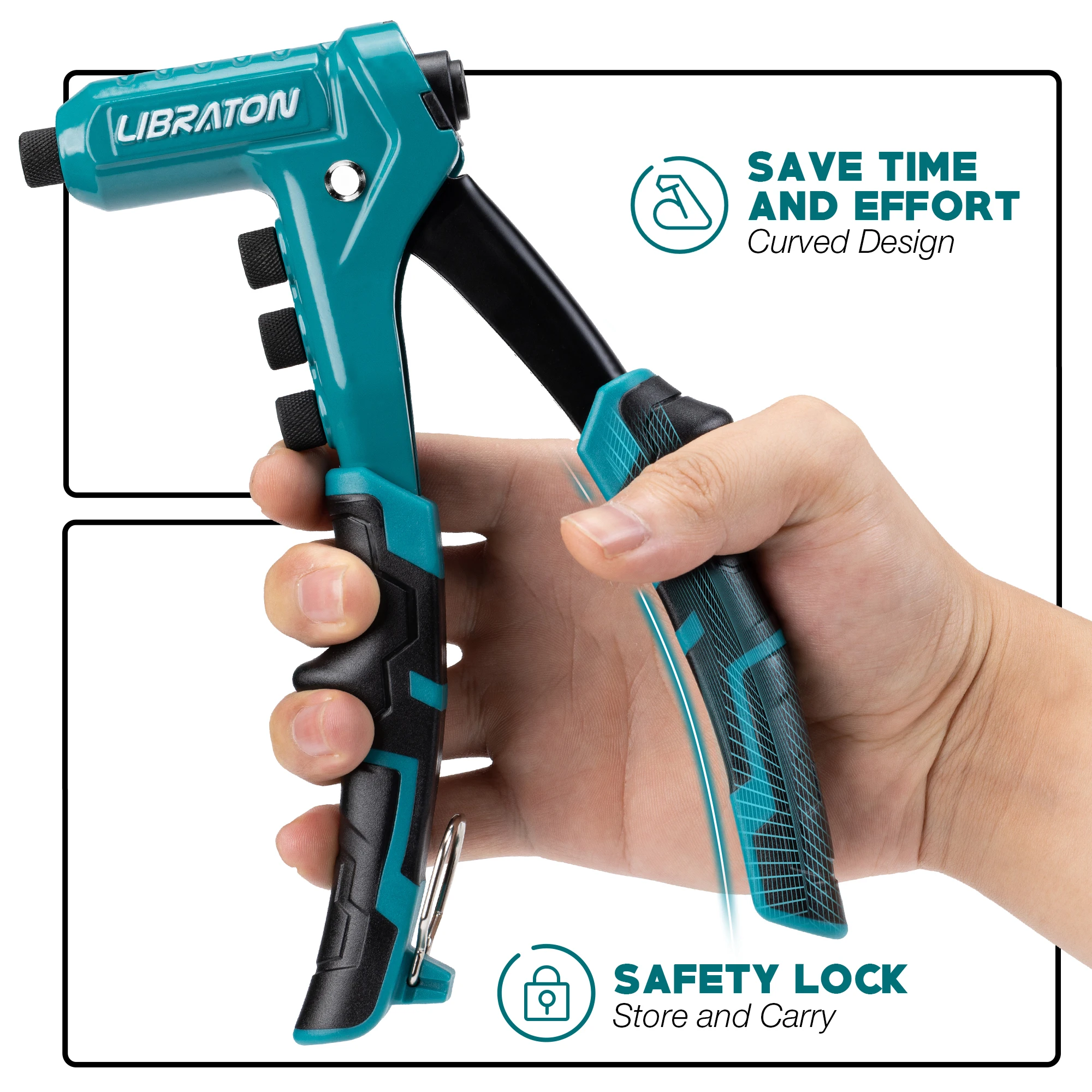 LIBRATON One-Handed Rivet Gun Set with 180 Rivets for Metal 4 Drill Bits 4 Heads Professional Hand Riveter Manual Riveting