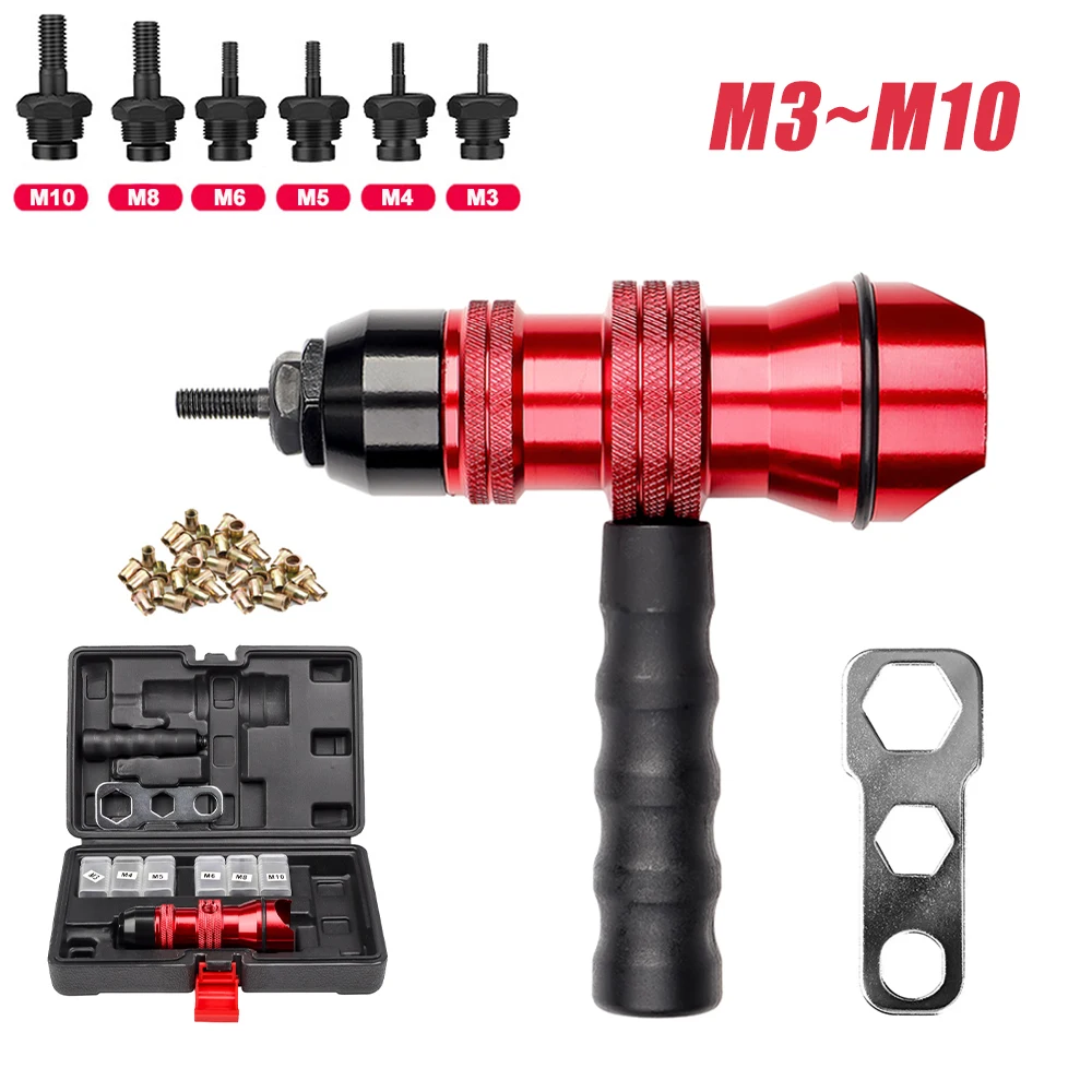 Electric Rivet Nut Gun Riveting AdapterM3 M4 M5 M6 M8 M10 Insert Rivet Nut Tool Cordless for Electric Drill Manual Riveting Tool