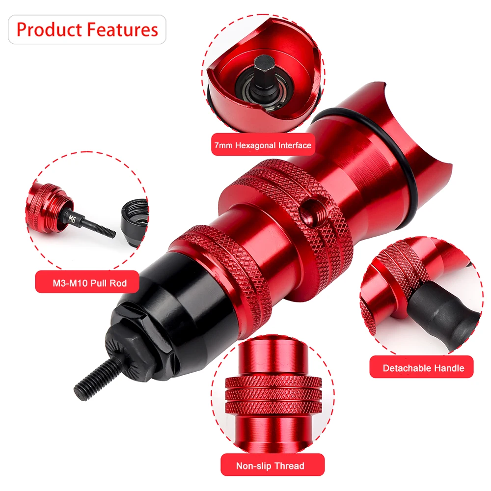 Electric Rivet Nut Gun Riveting AdapterM3 M4 M5 M6 M8 M10 Insert Rivet Nut Tool Cordless for Electric Drill Manual Riveting Tool
