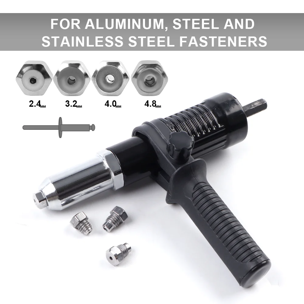 Electric Rivet Gun Adapter,2.4-4.8mm Conversion Head for Cordless Riveting Tools,with Hex Shaft,for DIY Projects,Rivet Gun Tool