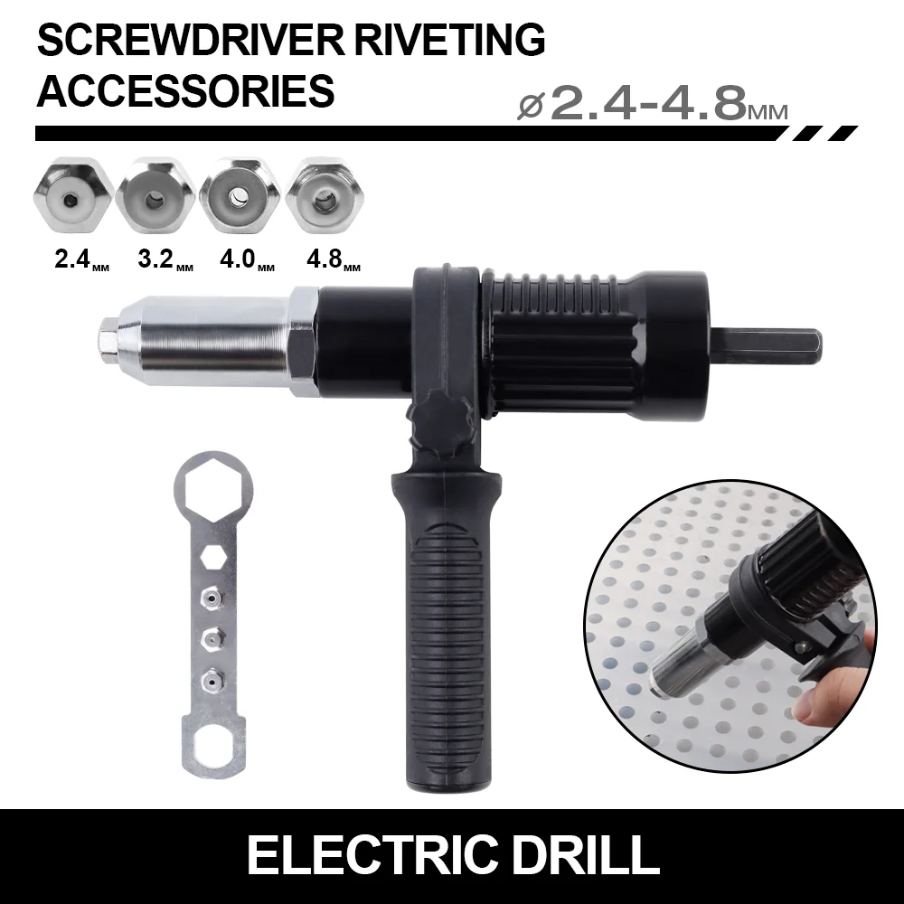 Electric Rivet Gun Adapter,2.4-4.8mm Conversion Head for Cordless Riveting Tools,with Hex Shaft,for DIY Projects,Rivet Gun Tool