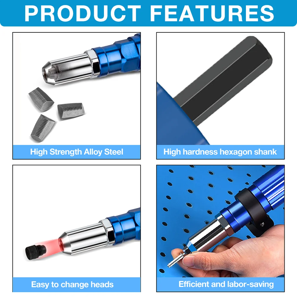 Electric Rivet Gun 2.4mm-4.8mm Portable Rivet Nut Gun Drill Adapter Home Plug-in Riveting Tool Wireless Rivet Nail Bit Tools Kit
