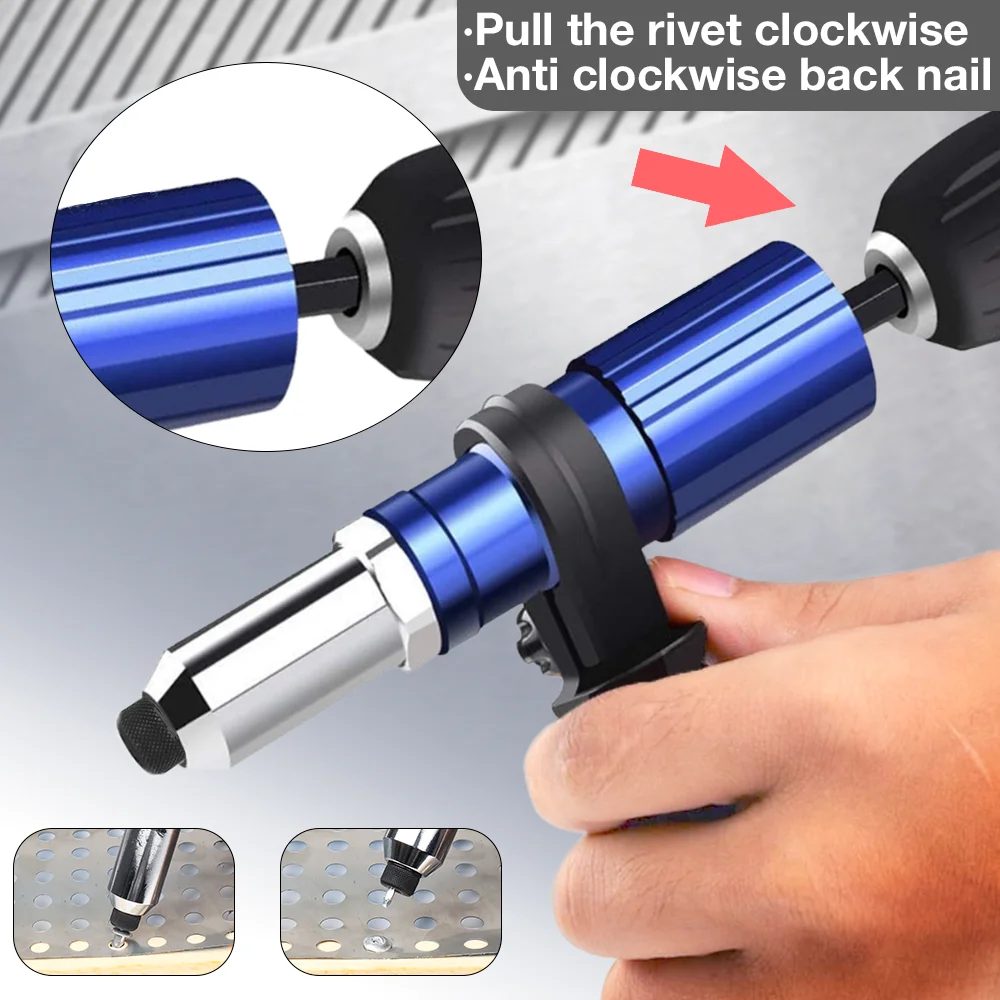 Electric Rivet Gun 2.4mm-4.8mm Portable Rivet Nut Gun Drill Adapter Home Plug-in Riveting Tool Wireless Rivet Nail Bit Tools Kit