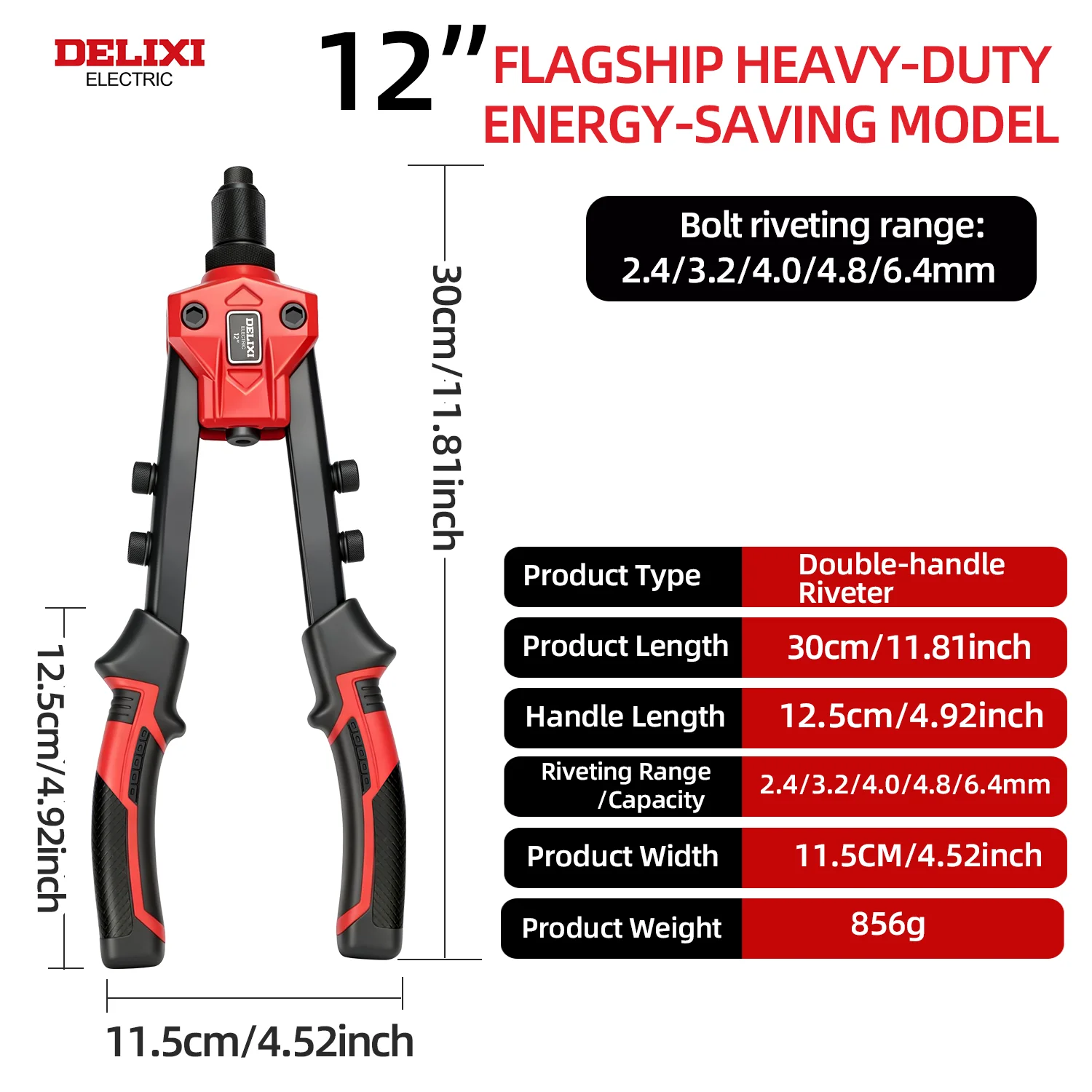 Heavy-Duty Double-Handle Riveter,Labor-Saving Design,Manual Tool for Fastening and Riveting Metal,Wood,Plastic,DELIXI ELECTRIC.