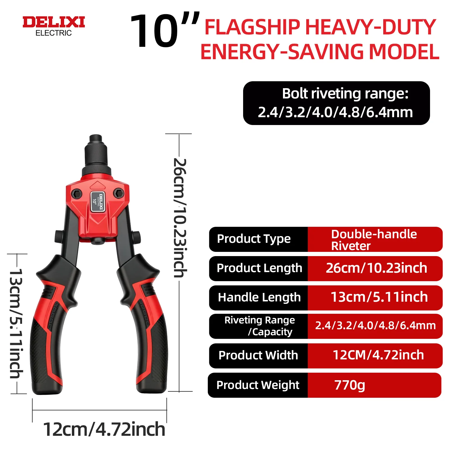 Heavy-Duty Double-Handle Riveter,Labor-Saving Design,Manual Tool for Fastening and Riveting Metal,Wood,Plastic,DELIXI ELECTRIC.