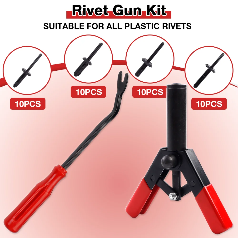Plastic Rivet Gun Kit, Fastener Removal Tool, 40 Nylon Rivets, Suitable For Fastening Door Panels And Automotive Interior Parts