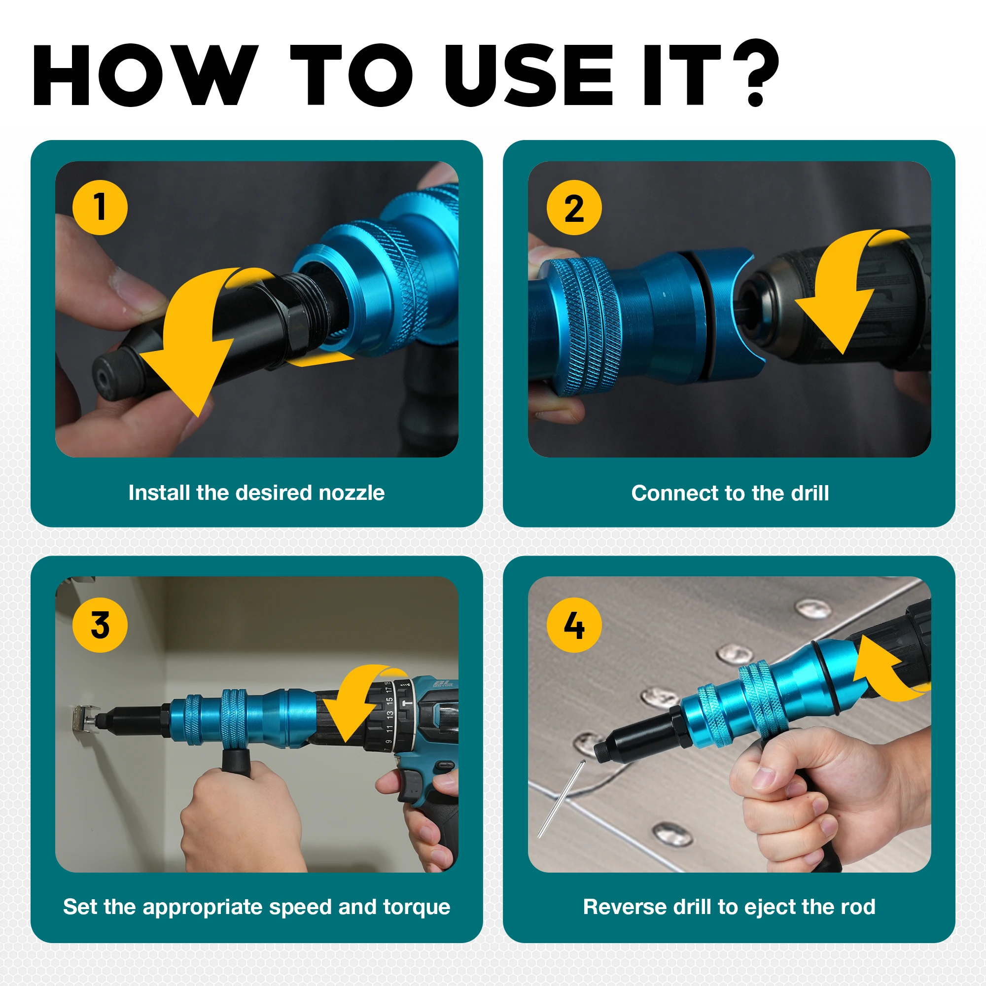Rivet Gun Adapter Rivet Attachment for Electric Drill and Cordless Electric Power Drill Easy Processing for Pop Rivets