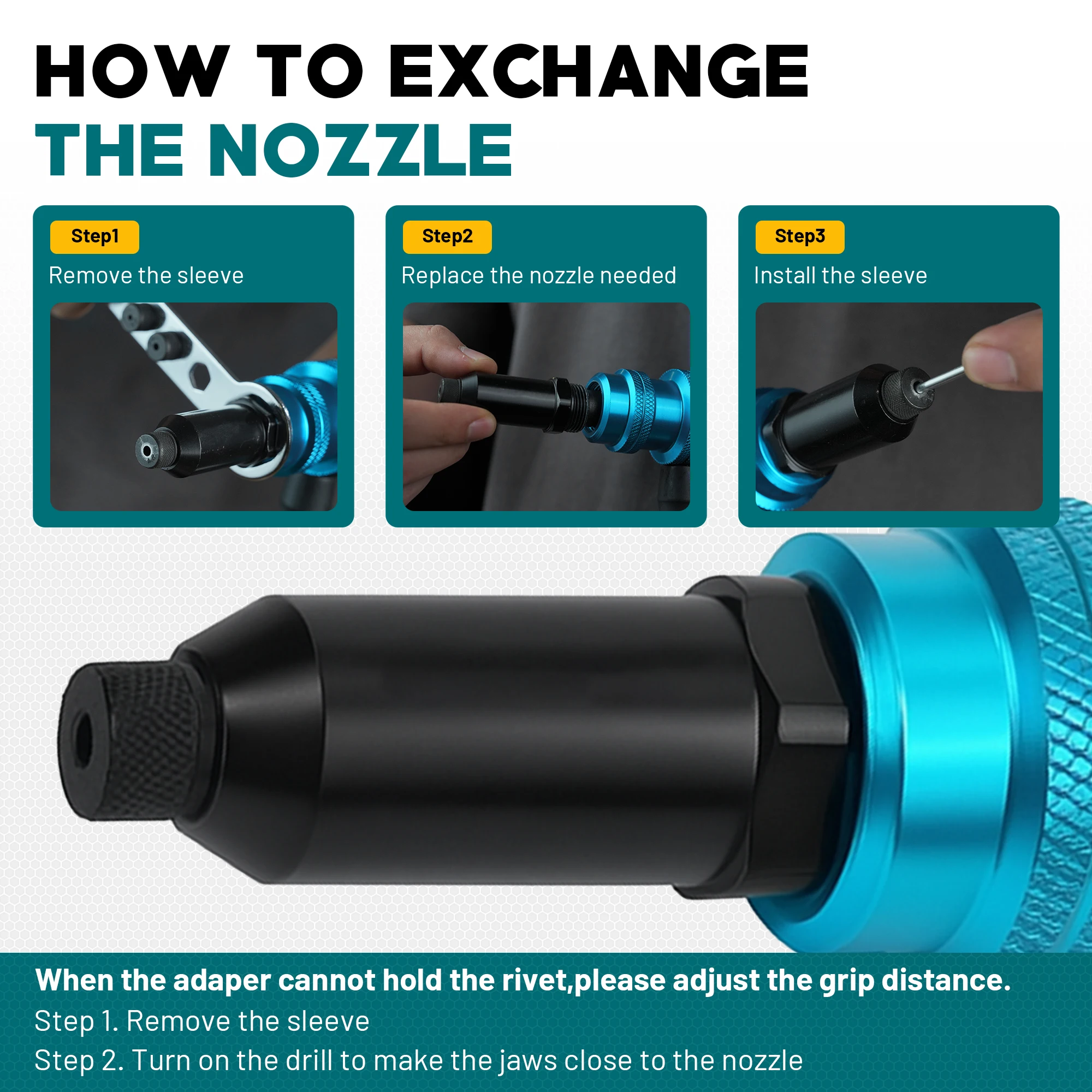 Rivet Gun Adapter Rivet Attachment for Electric Drill and Cordless Electric Power Drill Easy Processing for Pop Rivets