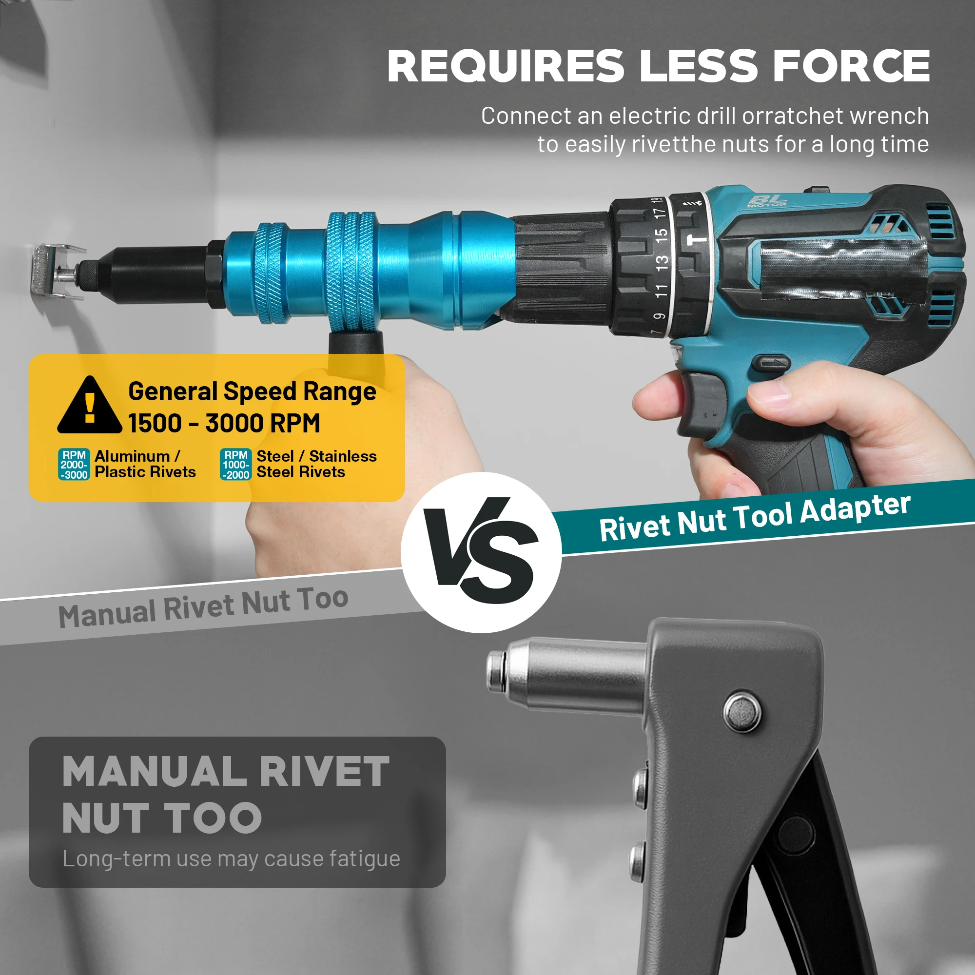 Rivet Gun Adapter Rivet Attachment for Electric Drill and Cordless Electric Power Drill Easy Processing for Pop Rivets