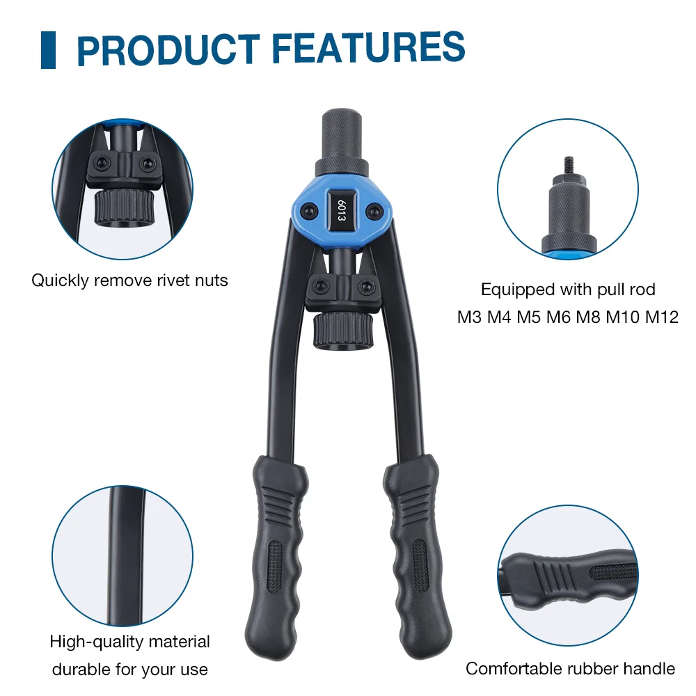 Manual Rivet Nut Gun M3 M4 M5 M6 M8 M10 M12 Home Riveter, Insert Nut Fast Riveting Tool, With 110Pcs Rivet Nuts,Plastic Suitcase
