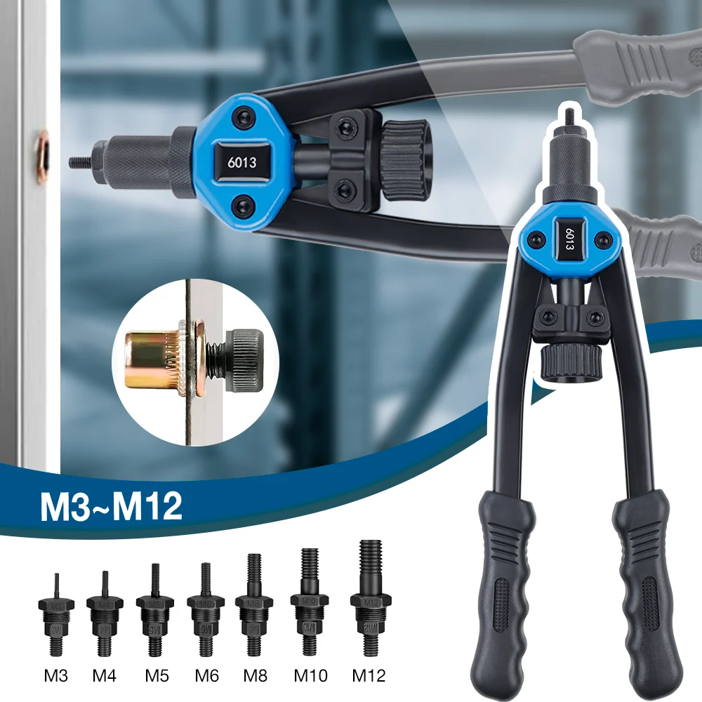 Manual Rivet Nut Gun M3 M4 M5 M6 M8 M10 M12 Home Riveter, Insert Nut Fast Riveting Tool, With 110Pcs Rivet Nuts,Plastic Suitcase