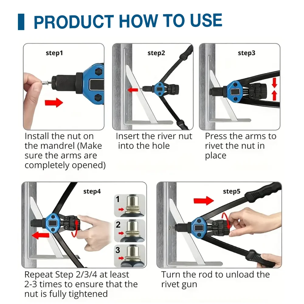 Manual Rivet Nut Gun M3 M4 M5 M6 M8 M10 M12 Home Riveter, Insert Nut Fast Riveting Tool, With 110Pcs Rivet Nuts,Plastic Suitcase