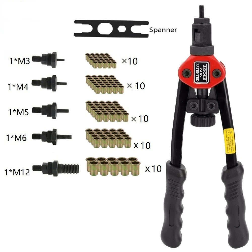 M3-M12 Professional Rivet Nut Tool Hand Rivet Nut Gun Kit Riveter with Metric & Inch Mandrels Rivet Nuts Threaded Riveter Tool