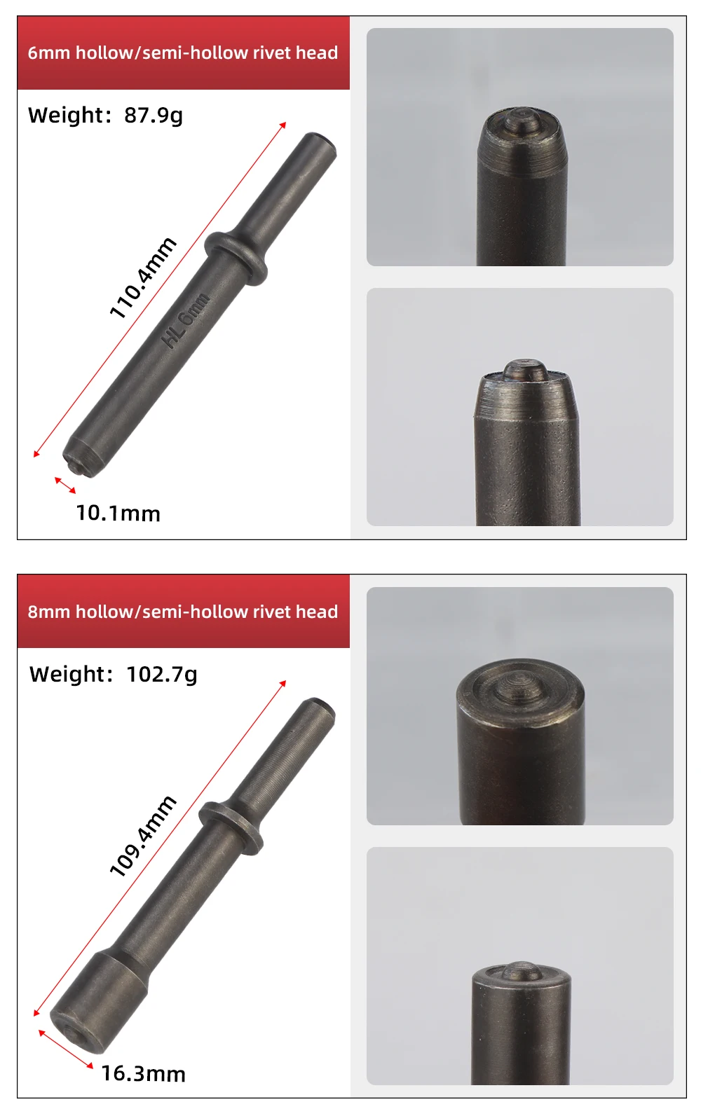 HIFESON Air Hammer Rivet Heads Pneumatic Hammer Chisels Rivet Gun Accessories Riveting Tools For Semi-hollow Rivets Solid Rivets