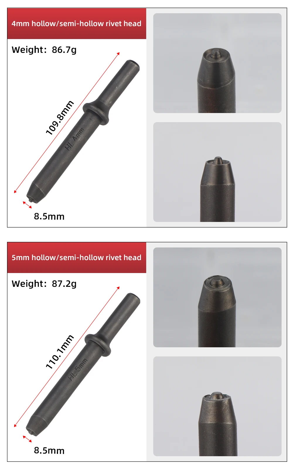 HIFESON Air Hammer Rivet Heads Pneumatic Hammer Chisels Rivet Gun Accessories Riveting Tools For Semi-hollow Rivets Solid Rivets