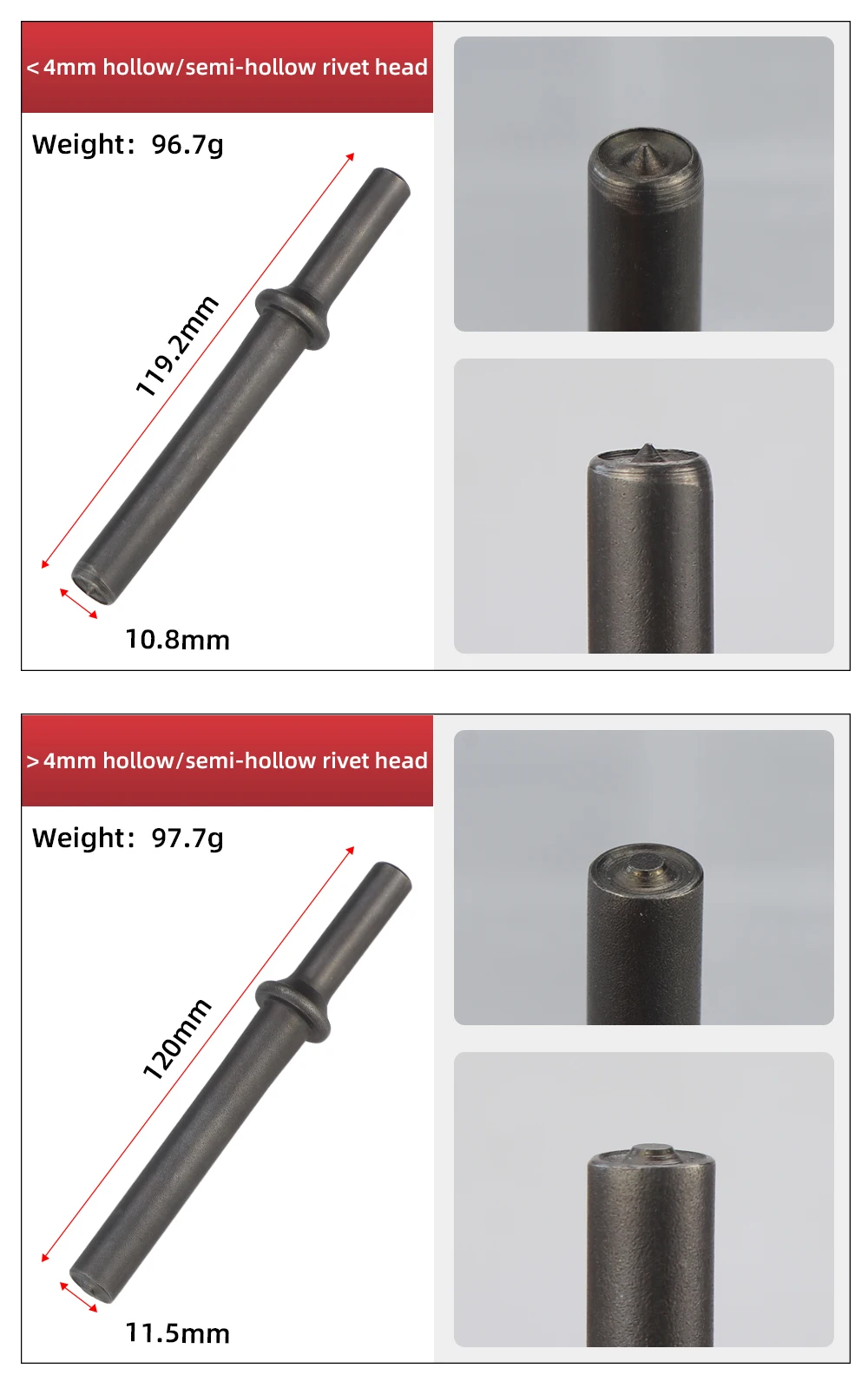 HIFESON Air Hammer Rivet Heads Pneumatic Hammer Chisels Rivet Gun Accessories Riveting Tools For Semi-hollow Rivets Solid Rivets