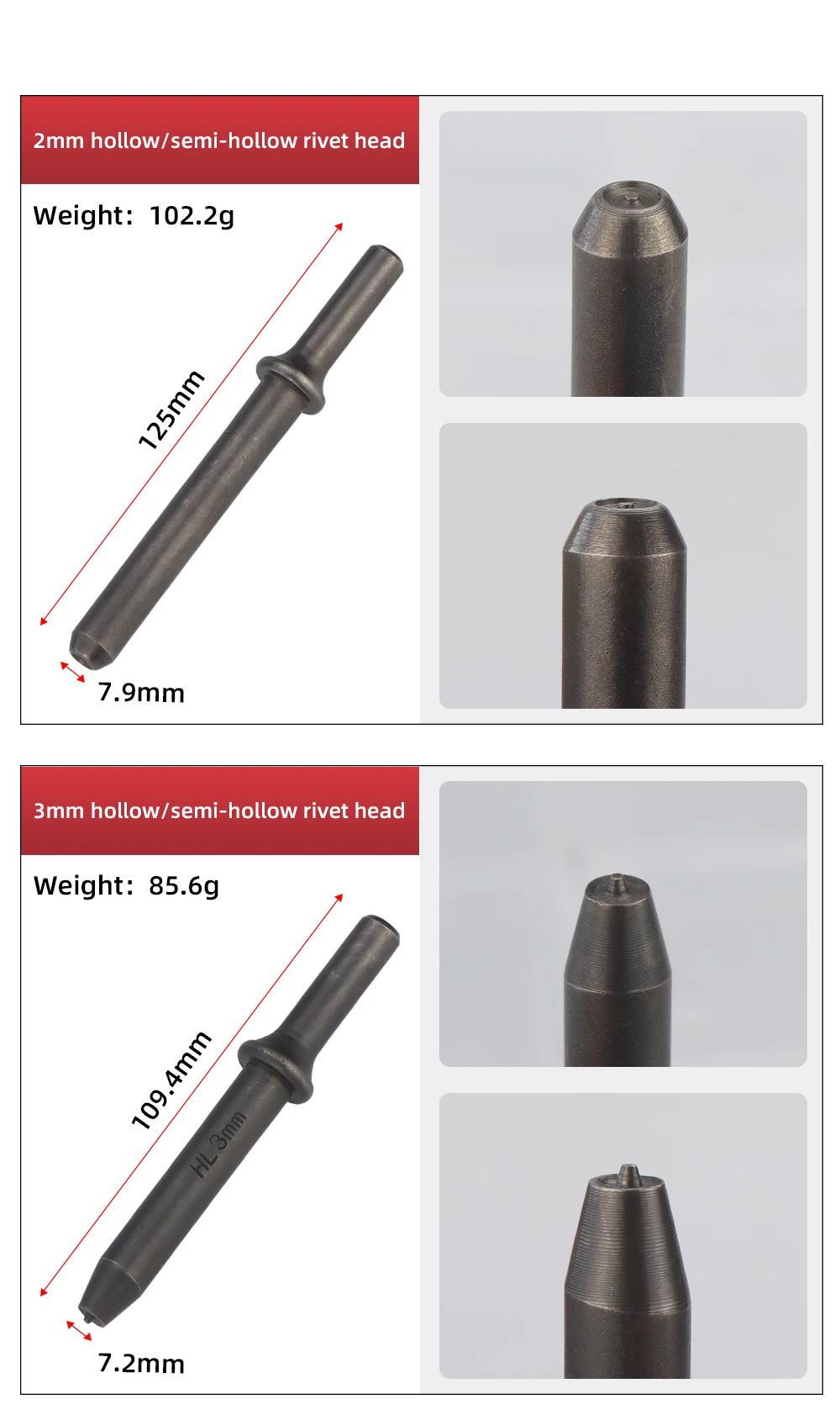 HIFESON Air Hammer Rivet Heads Pneumatic Hammer Chisels Rivet Gun Accessories Riveting Tools For Semi-hollow Rivets Solid Rivets