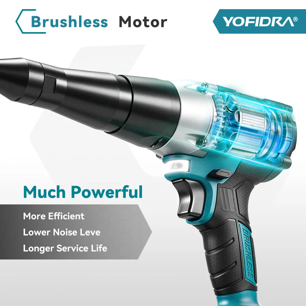 YOFIDRA Brushless Electric Rivet Gun 25000N Cordless Riveting Drill Nut Gun Metal Fastening Tool For Makita 21V Battery Pin